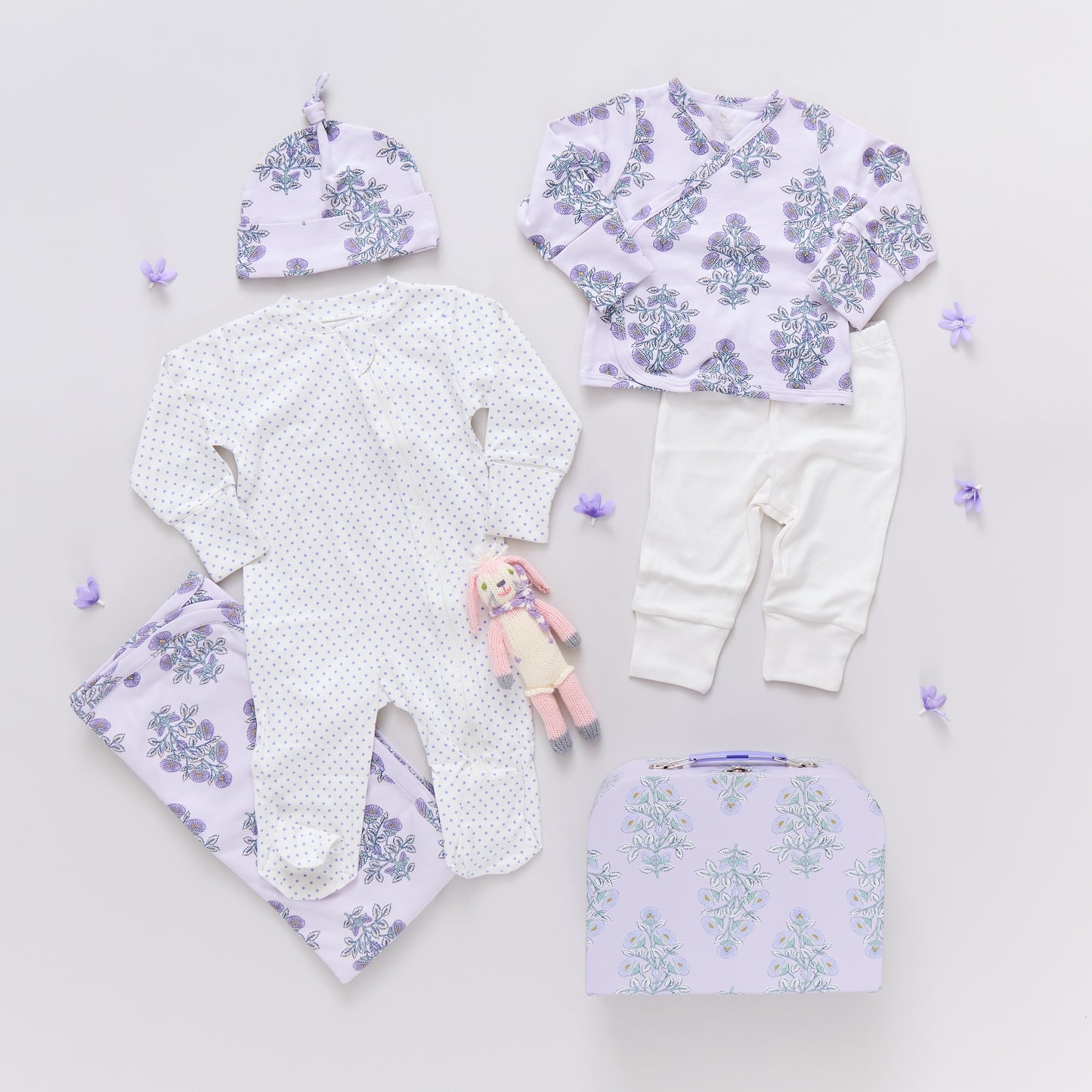 NESTING BOX BABY TAKE HOME SET - LAVENDER BOUQUET FLORAL BLOCKPRINT