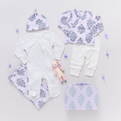 NESTING BOX BABY TAKE HOME SET - LAVENDER BOUQUET FLORAL BLOCKPRINT
