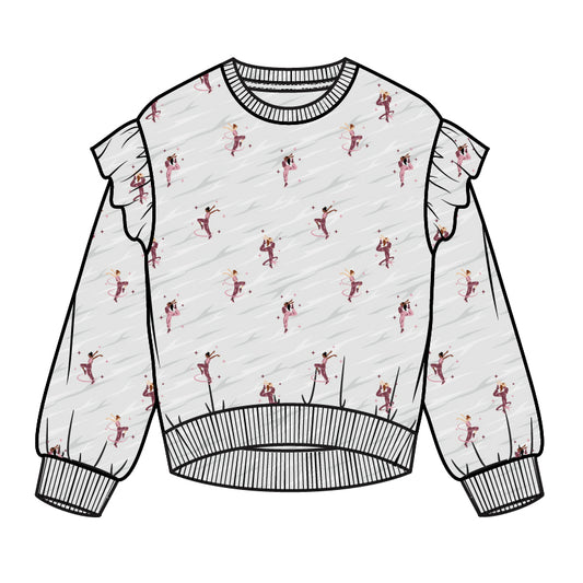 L/S CREW NECK SWEATSHIRT W/ SHOULDER FRILL KNIT-HEATHER GREY LT.