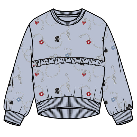 L/S CREW NECK SWEATSHIRT WITH FRILL KNIT-BLUE LT.