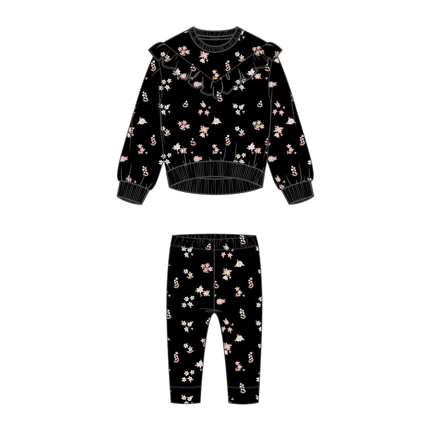 2 PCS SET: CREW NECK SWEATSHIRT AND LEGGING KNIT-BLACK