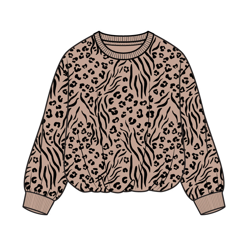 L/S CREW NECK BUBBLE SWEATSHIRT KNIT-BEIGE