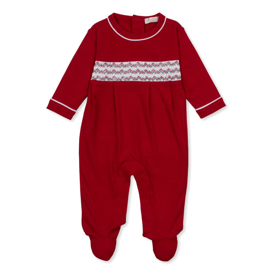 Red Cotton Footie w/Hand Smocking