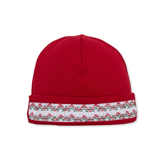 Red Infant Cap w/Hand Smocking