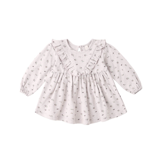 LONG SLEEVE RUFFLE V DRESS HEART DITSY