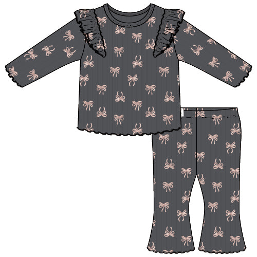 2PC SET: L/S TOP + PANT KNIT-GREY DK.