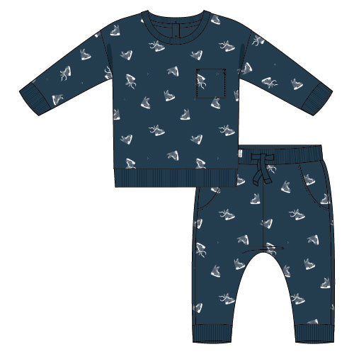 2PC SET: L/S TOP + PANT KNIT-NAVY
