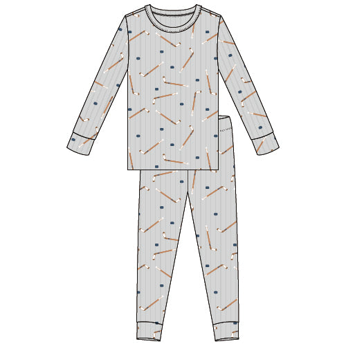 2PC PJ SET: L/S TOP + PANT KNIT-GREY LT.