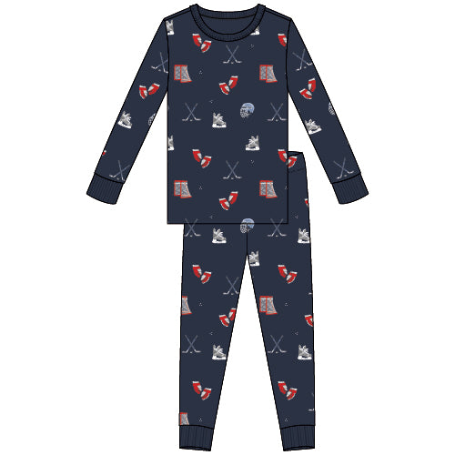 2PC PJ SET: L/S TOP + PANT KNIT-NAVY
