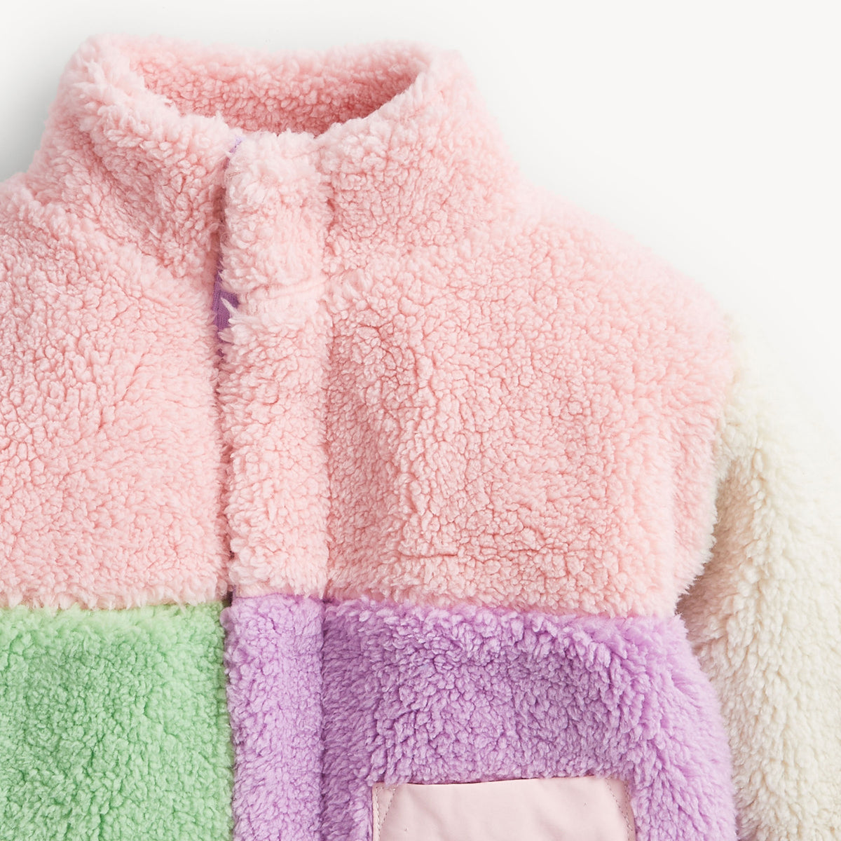 PINK COLORBLOCK SHERPA GIRLS JACKET
