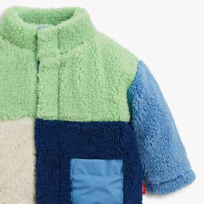 BLUE COLORBLOCK SHERPA BOYS JACKET