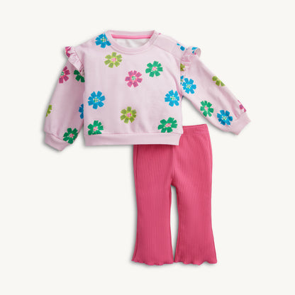 PINK FLORAL FRENCH TERRY L/S SWEATER/PANT SET