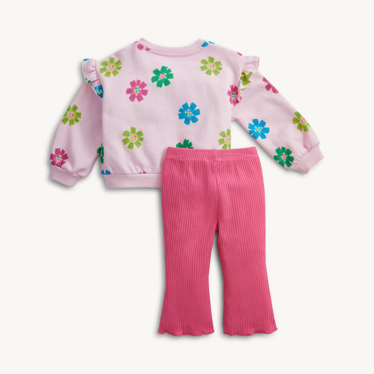 PINK FLORAL FRENCH TERRY L/S SWEATER/PANT SET