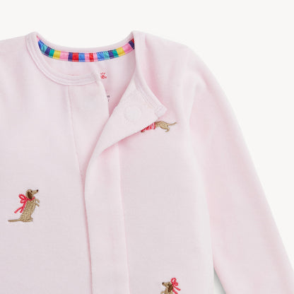 EMBROIDERY DOGS PINK VELOUR FOOTIE