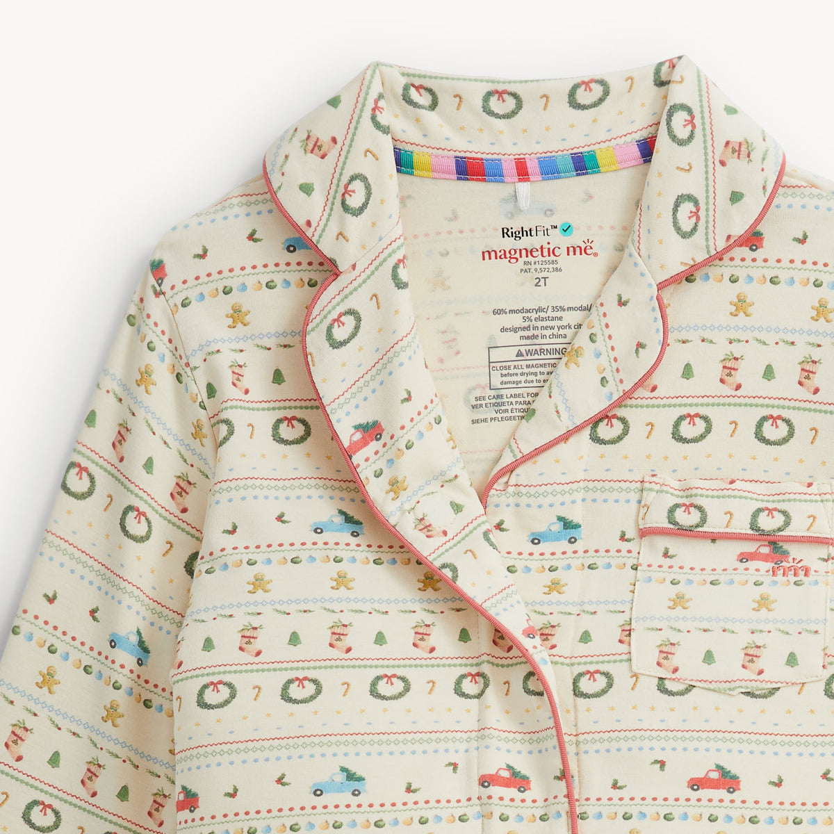 TRADITIONAL CHRISTMAS RF LS PJ SET W PIPING