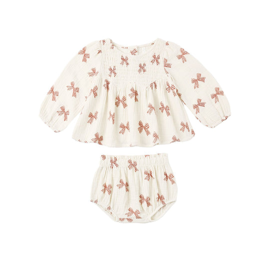 SOPHIA TOP + BLOOMER SET PEPPERMINT BOWS