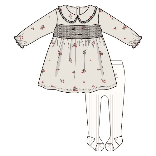 2PC SET: DRESS WOVEN + TIGHTS KNIT-BEIGE