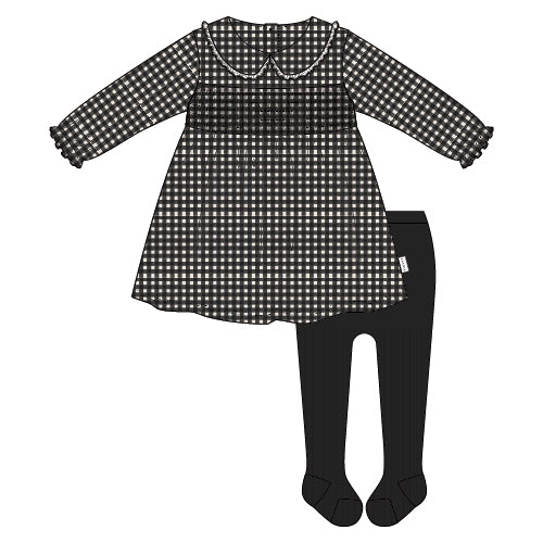 2PC SET: DRESS WOVEN + TIGHTS KNIT-BLACK
