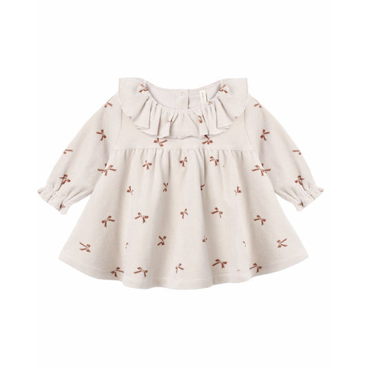 VELOUR BABY DRESS RED BOWS