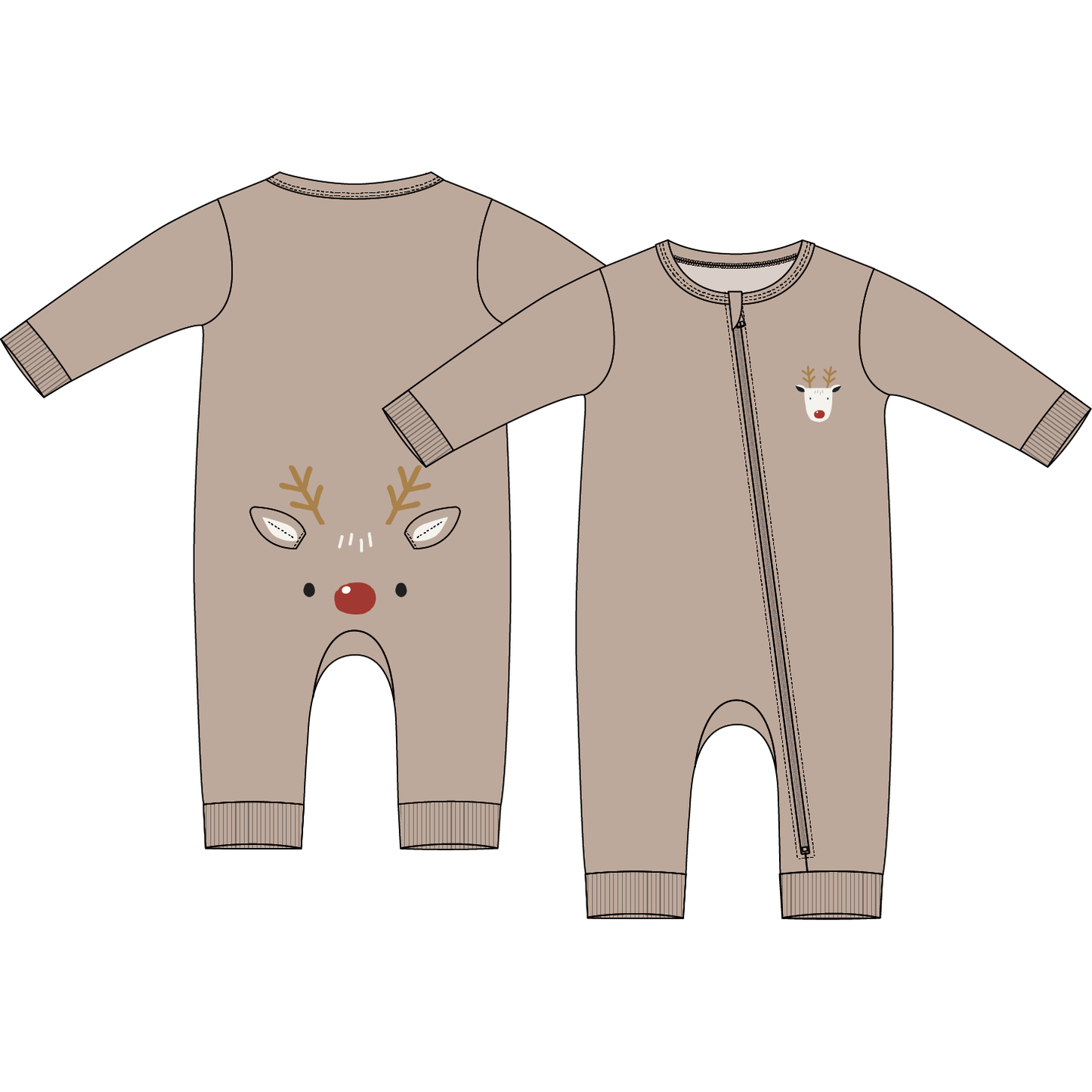 LITTLEST REINDEER ON TAUPE FLEECE PLAYSUIT