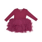 Ribbed Rose Bud -  L/S Layered Tulle Dress