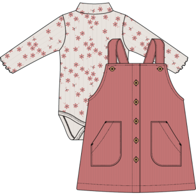 RASPBERRY CORDUROY OVERALL DRESS SET