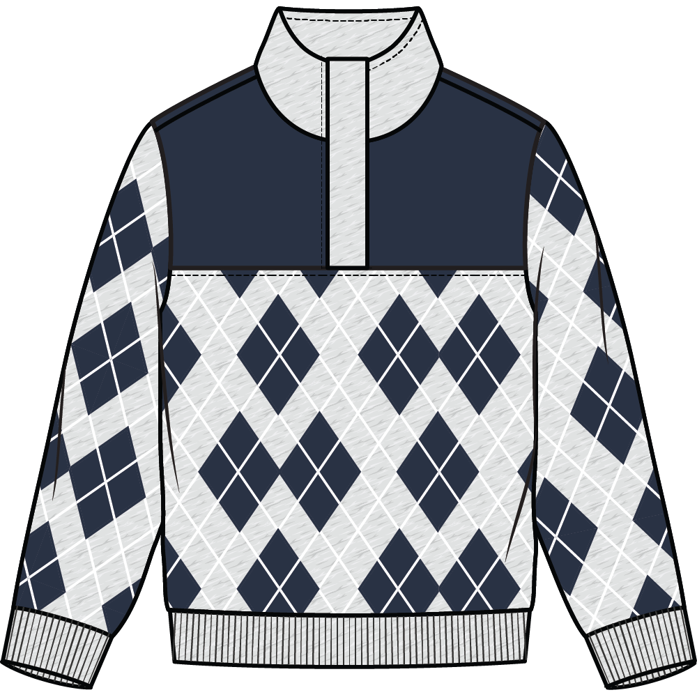 NAVY ARGYLE PRINT 1/4ZIP SWEATSHIRT