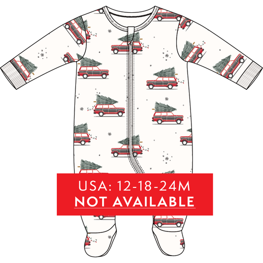 FOOTED SLEEPER KNIT-OFFWHITE CAR AND TREE