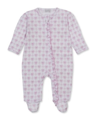 Windowpane Bows footie w/ zip prt