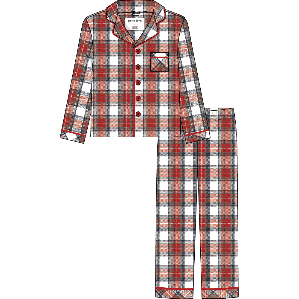 2PC PJ SET: L/S TOP + PANT WOVEN-RED