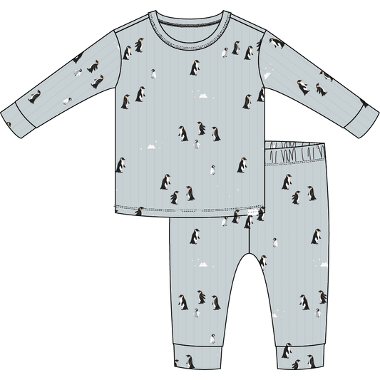 2PC PJ SET: L/S TOP + PANT KNIT-BLUE LT.