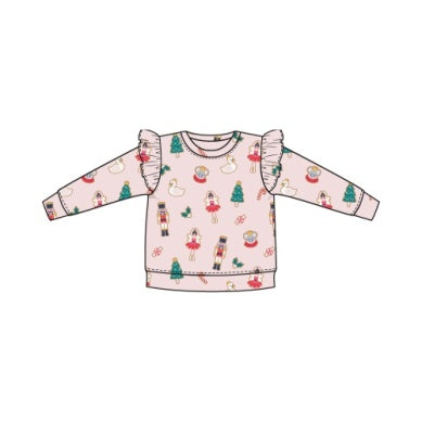 Sugar Plum Fairy Christmas Cookie Pink Ruffle Sweatshirt