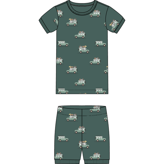 Safari SUV Print on Military Green Summer Sleep Set