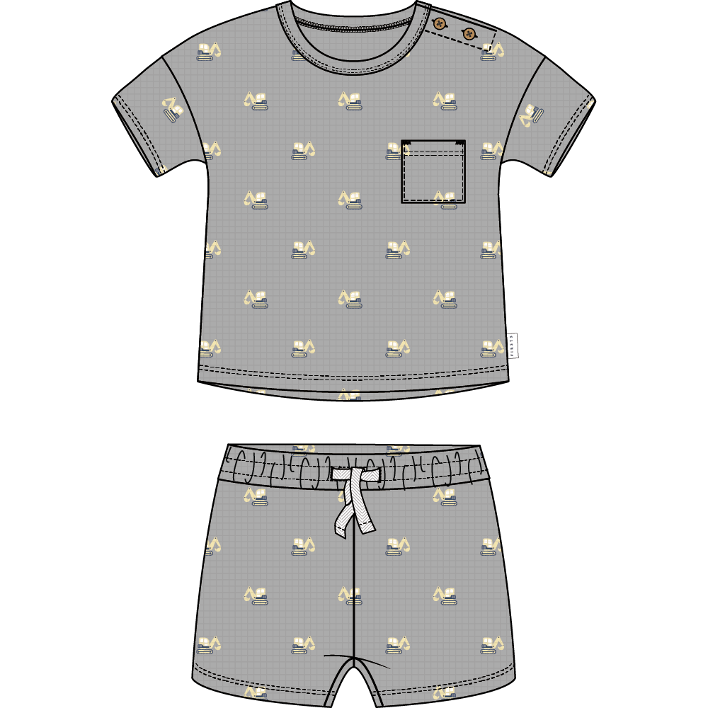 2PC SET: S/S TOP + SHORTS KNIT-GREY MD.