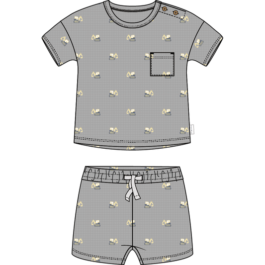 2PC SET: S/S TOP + SHORTS KNIT-GREY MD.