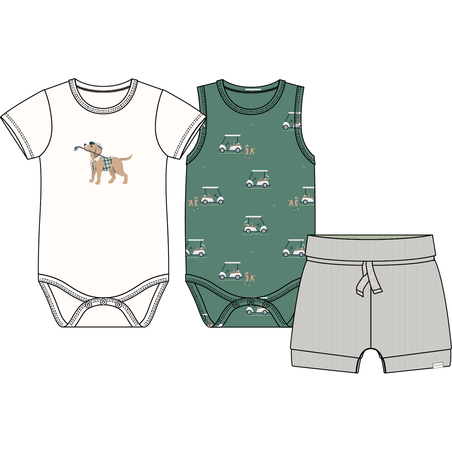 3PC SET: 2 BODYSUITS + SHORTS KNIT-OFFWHITE