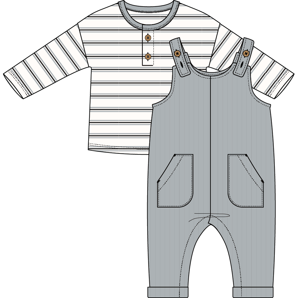 2 PC SET: L/S TOP + OVERALL KNIT-GREY MD.
