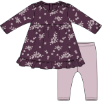 Fall botanicals print on plum dress set