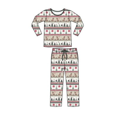 Reindeer Fair Isle - Adult L/s Loungewear Set W/ Pockets