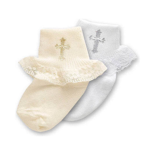 Christening Socks with Frill White or Cream