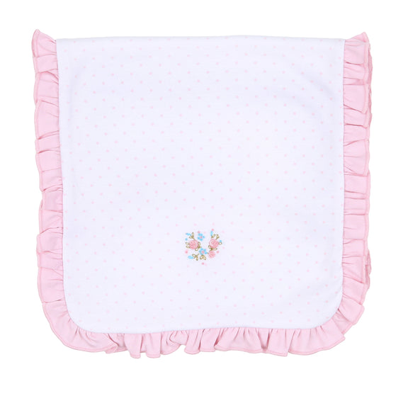 ANNALISE'S CLASSICS PINK EMBROIDERED RUFFLE BURP CLOTH