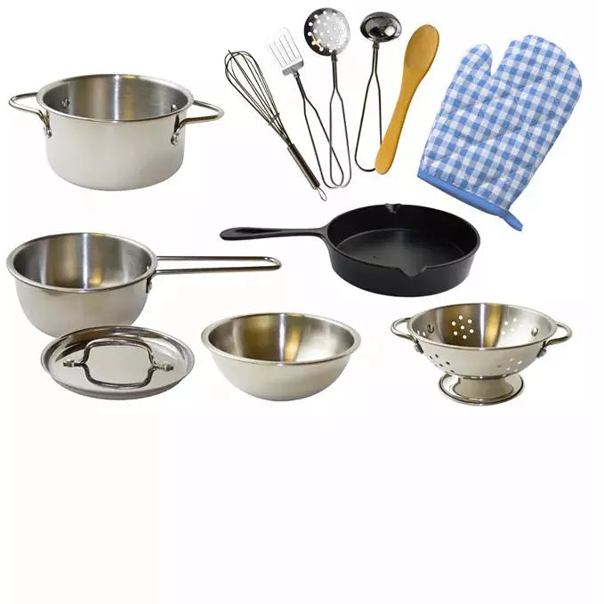 PopOhVer Deluxe Pots Pans Playset Stainless Steel Set