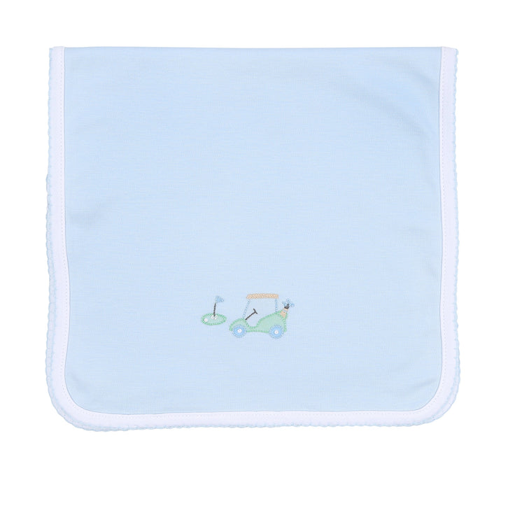 ON THE GREEN BLUE EMBROIDERED BURP CLOTH