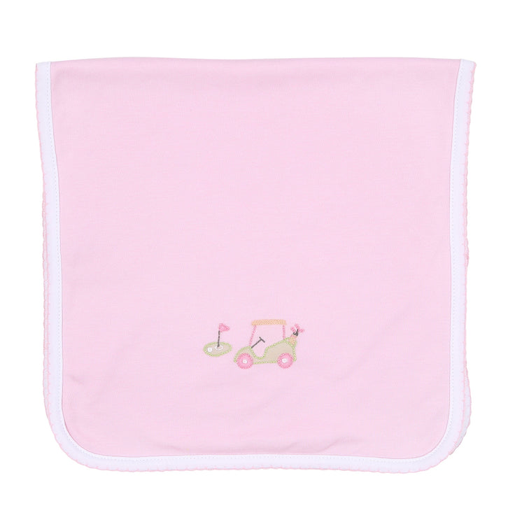 ON THE GREEN PINK EMBROIDERED BURP CLOTH