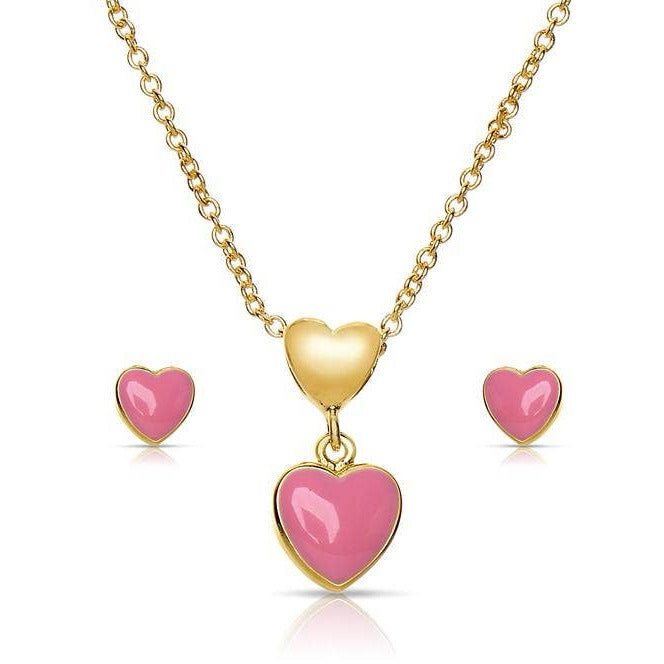 Heart Pendant and Stud Earrings Set