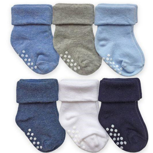 Non-Skid Turn Cuff Socks 6 Pair Pack Boys and Girls