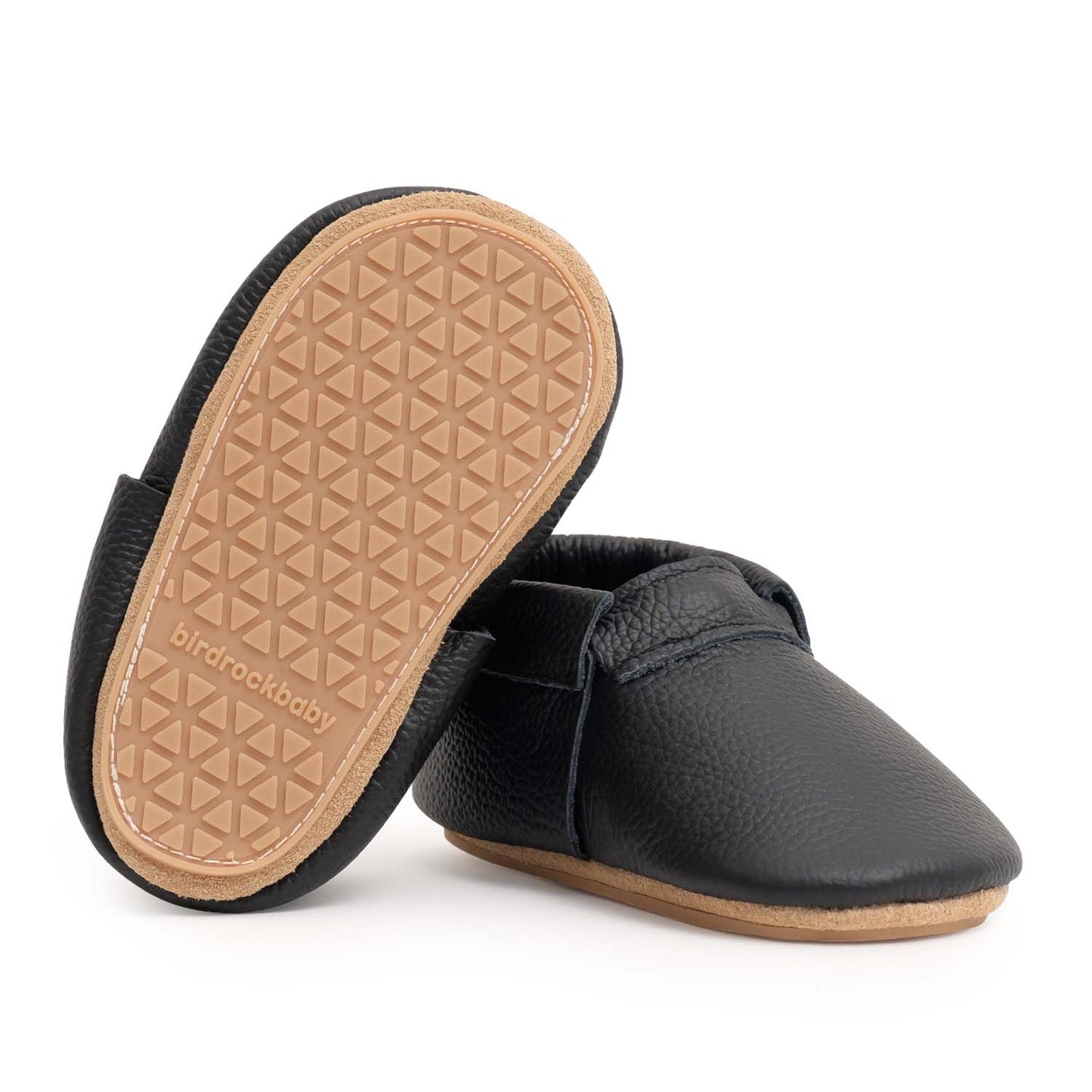 Hard Sole Fringeless Baby Moccasins -  Baby Shoes (Black)