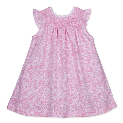 Hand-Smocked Dress/Roses On Pink