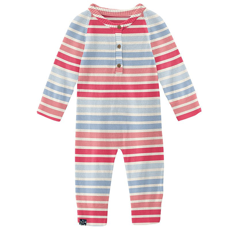 Print Knitted Henley Romper in Fairground Stripe or Candy Stripe