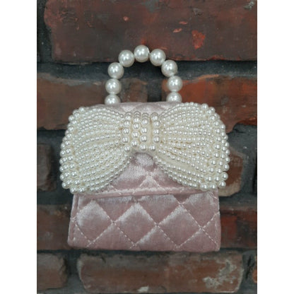 Quilted Velvet Purse w/Pearl Bow Asst Colors